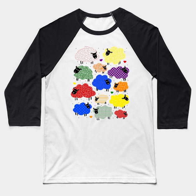 Cute colorful snoozing sheep design Baseball T-Shirt by RenattaZare